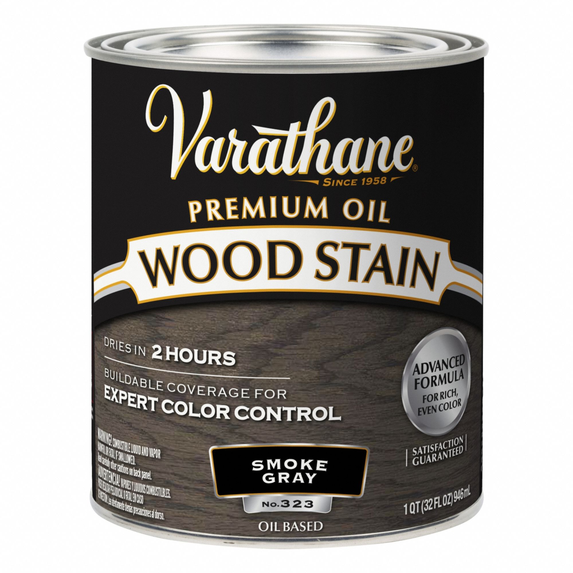 Wood Stain: Wood Stain, Interior, Oil, 1 qt Container Size, Wood, Satin, Smoke Gray