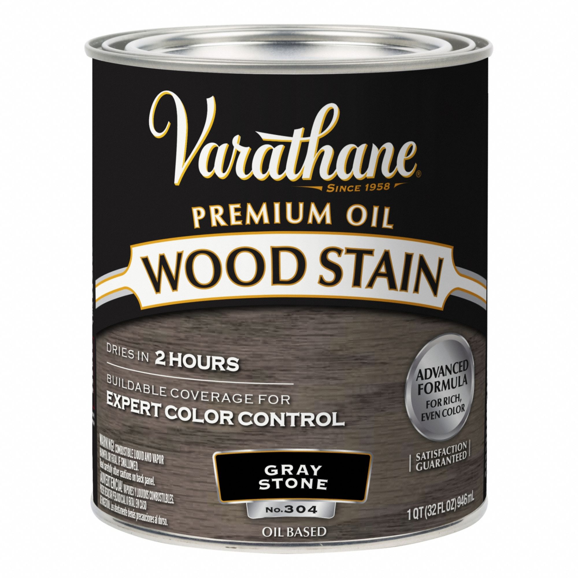 Wood Stain: Wood Stain, Interior, Oil, 1 qt Container Size, Wood, Satin, Gray Stone