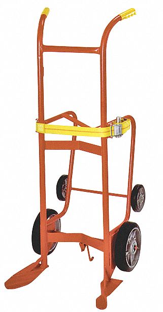 DRAINING DRUM TRUCK, ORANGE, 25 IN D X 23½ IN W X 57¼ IN H, POWDER COATED STEEL, 1,000 LB LOAD CAPACITY, DUAL HANDLE