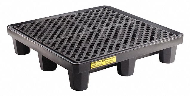 ECONOMY 4-DRUM POLY SPILL CONTAINMENT PALLET, WITH DRAIN, 53 X 53 X 12 IN, BLACK