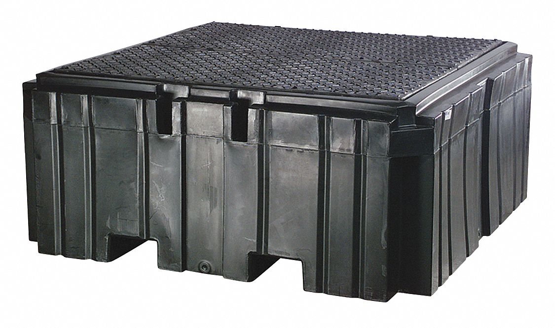 IBC SPILL CONTAINMENT PALLET, POLY, BLACK , WITH DRAIN, 63 X 63 X 27 IN, BLACK