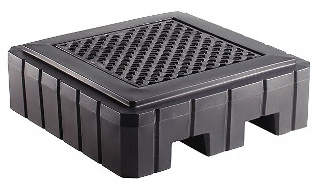 DRUM SPILL CONTAINMENT PLATFORM, FOR 1 DRUM, 61 GAL CAPACITY, 800 LB LOAD CAPACITY, BLACK