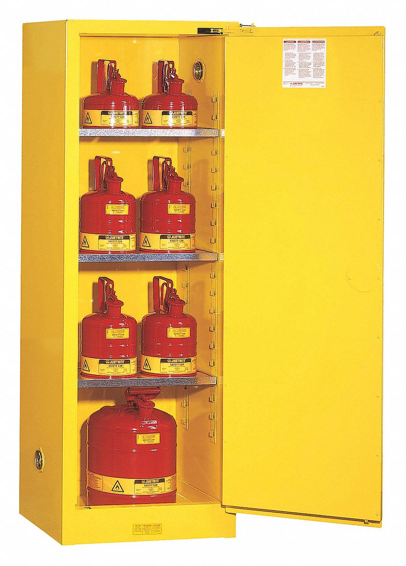 FLAMMABLES SAFETY CABINET, STANDARD SLIMLINE, 22 GALLON, 23¼ X 18 X 65 IN, YELLOW