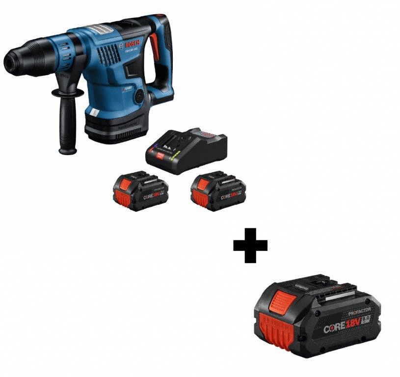 BOSCH, DHandle, 18 V, Cordless Rotary Hammer 381RW2GBH18V36CK24 + GBA18V80 Grainger