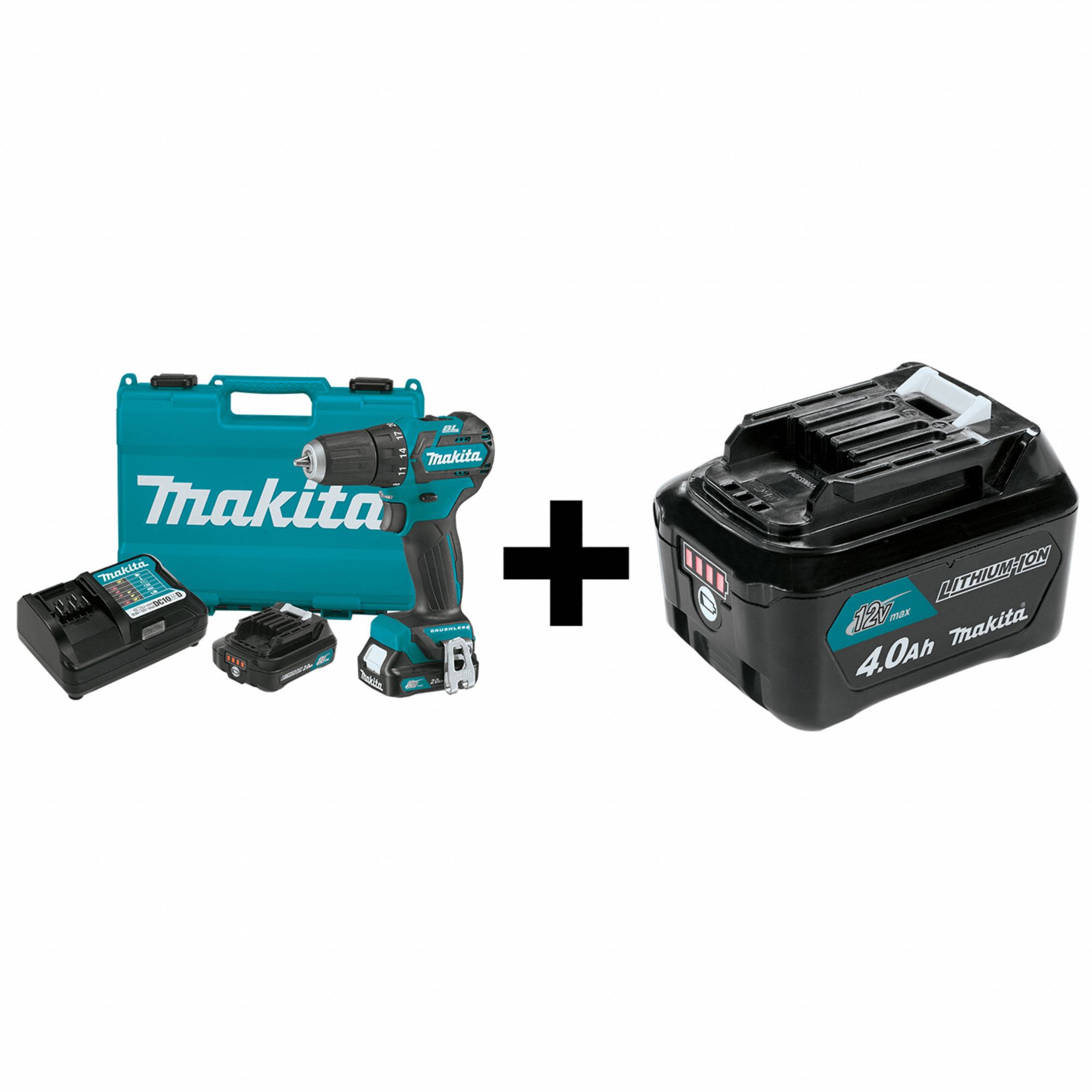MAKITA, 12V DC, Compact Premium, Cordless Drill/Driver 381RX6|FD07R1  BL1041B Grainger