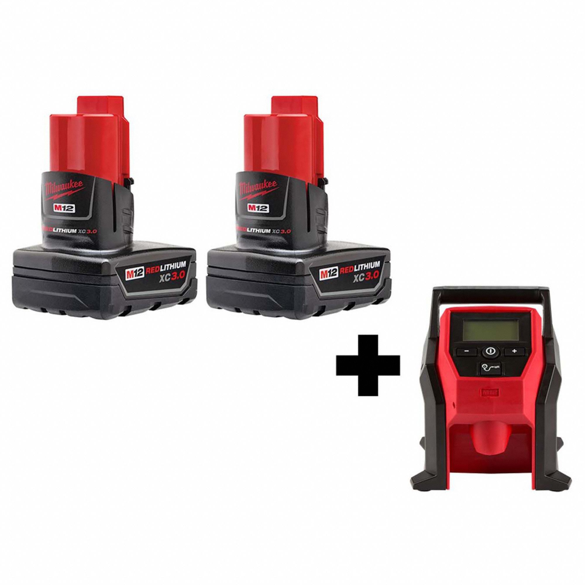Compact Inflator: M12™ REDLITHIUM™, Battery Included, 120 psi Max., 26 in Hose Lg, 3 Ah
