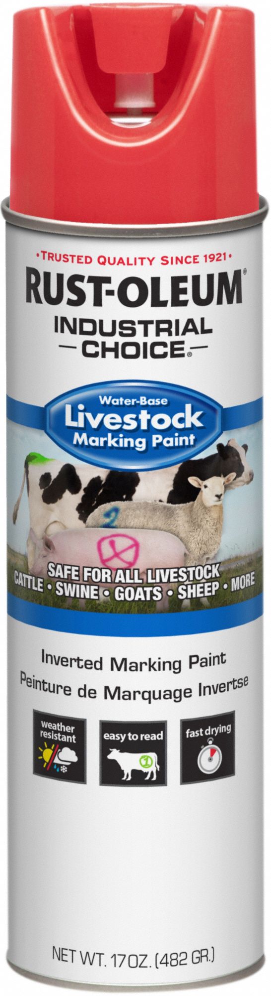 Marking Paint: Inverted Paint Dispensing, Fluorescent Red, 17 oz