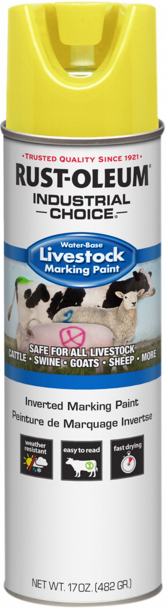 Marking Paint: Inverted Paint Dispensing, Fluorescent Yellow, 17 oz