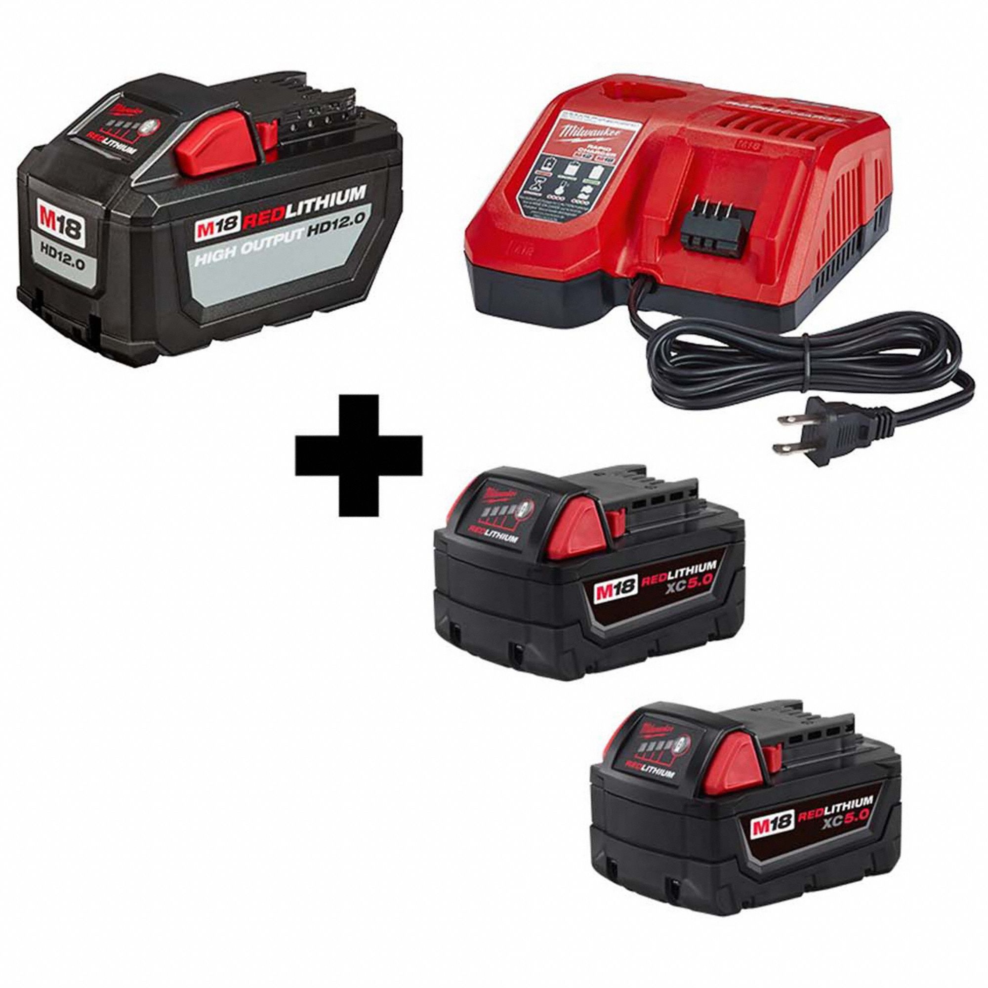 Milwaukee, M18™, Battery Starter Kit 384NM0|48-59-1200, 48-11-1852  Grainger