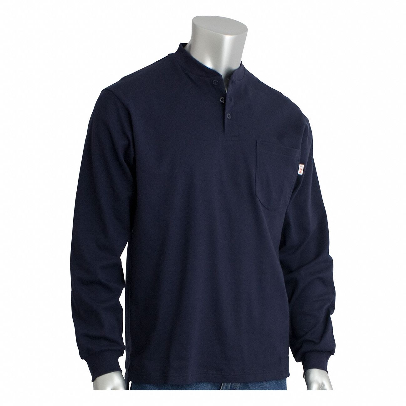 Flame-Resistant Shirt: 10.6 cal/sq cm ATPV, Men's, Tall, 2XL, Aramid ( 6.5 oz ), Long, Navy