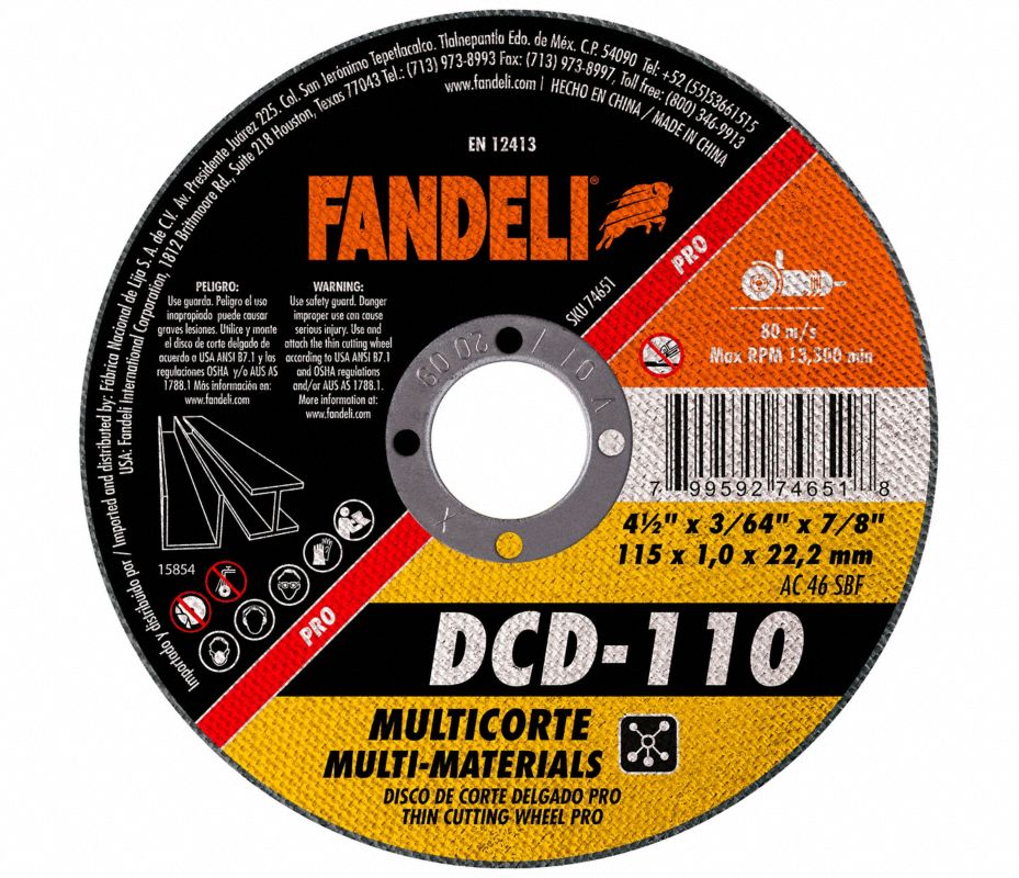 FANDELI Disco de Corte Abrasivo, Óxido de Aluminio, 46, 7/8