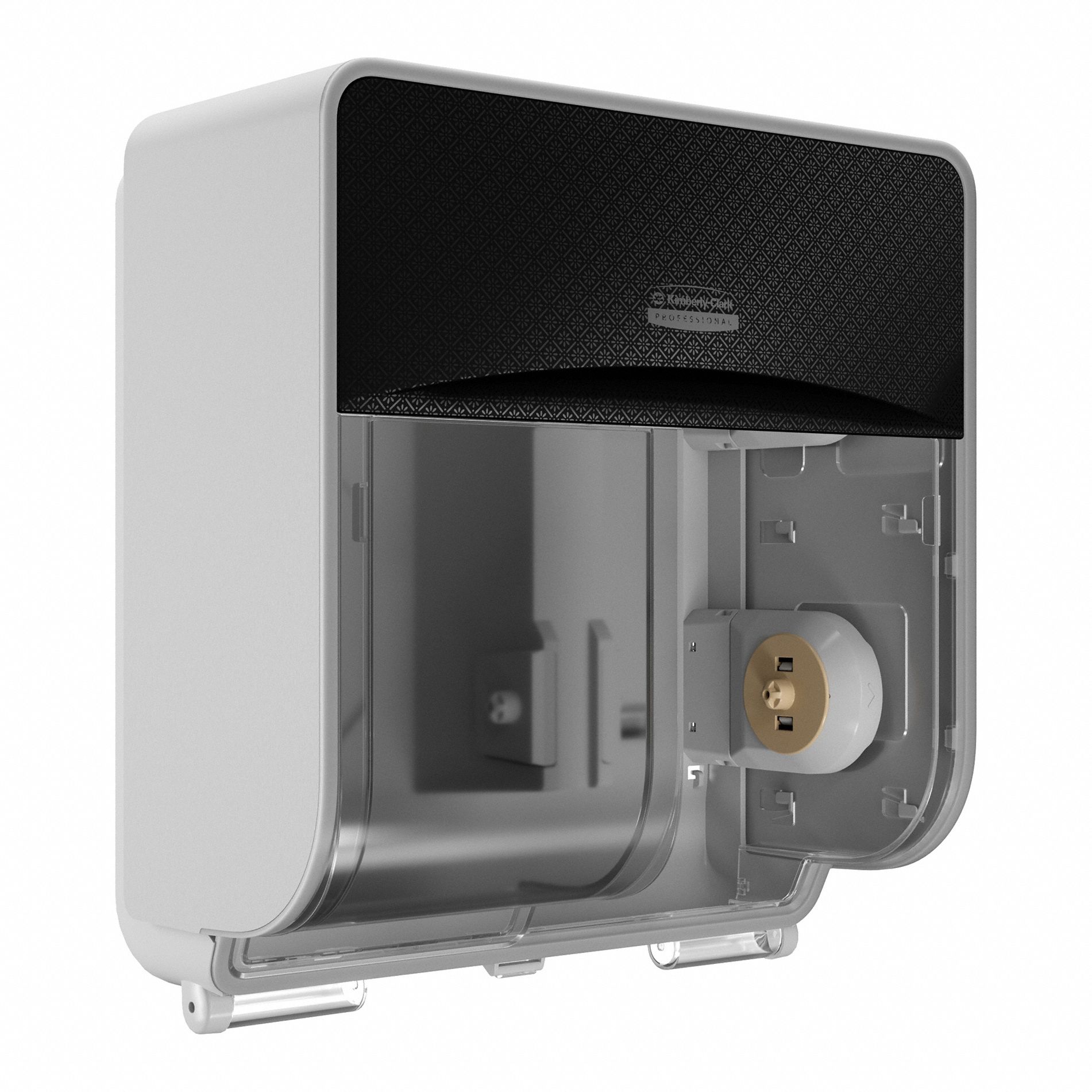 Toilet Paper Dispenser: Coreless, Vertical Quad Roll, Plastic, Black