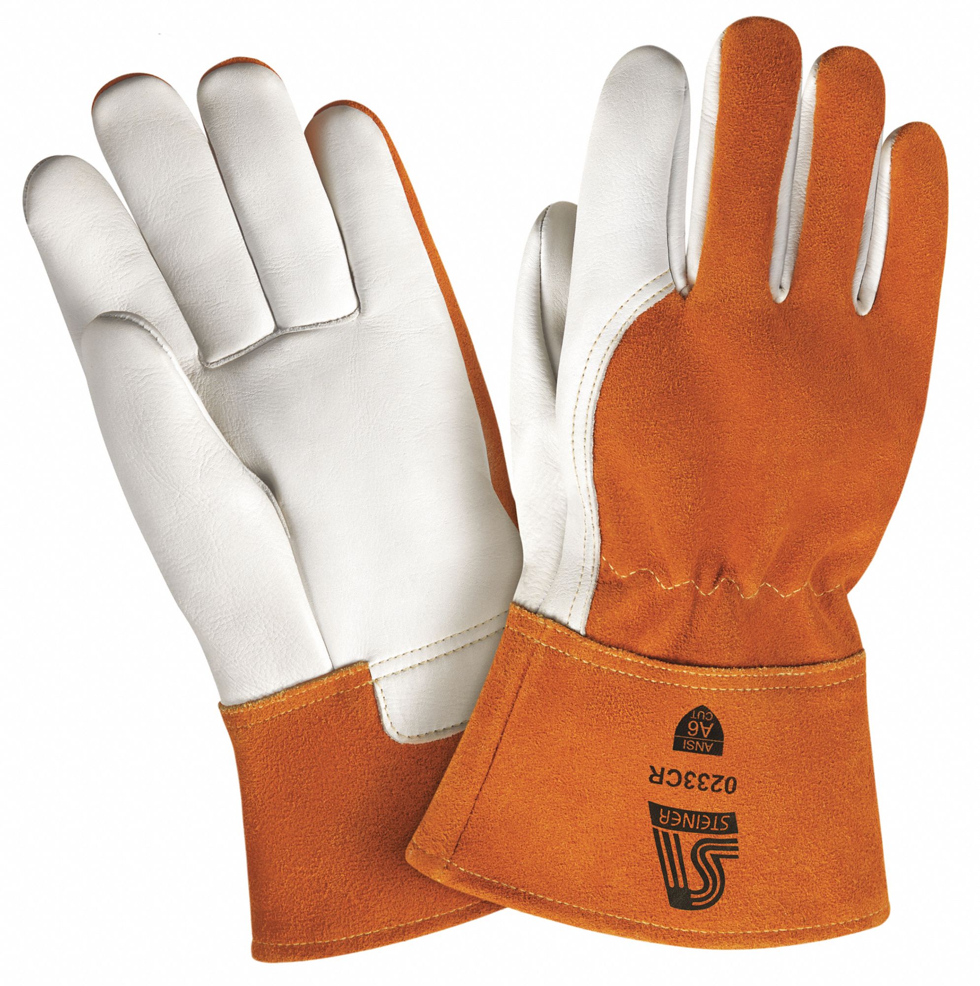 Straight Thumb, Gauntlet Cuff, Welding Gloves,Cowhide,MIG,ANSI,A6,2XL