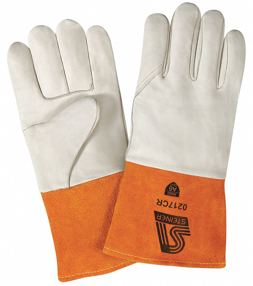 Welding Gloves, Cowhide, MIG, ANSI, A6, 2XL, PR: Wing Thumb, Gauntlet Cuff, Premium, Tan Cowhide, 1 PR