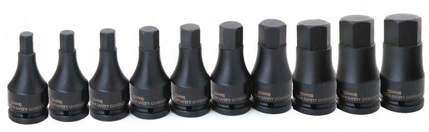Socket Bit Set: Metric, 3/4 in Drive Size, 10 Pieces, Fixed Insert, Hex Tip