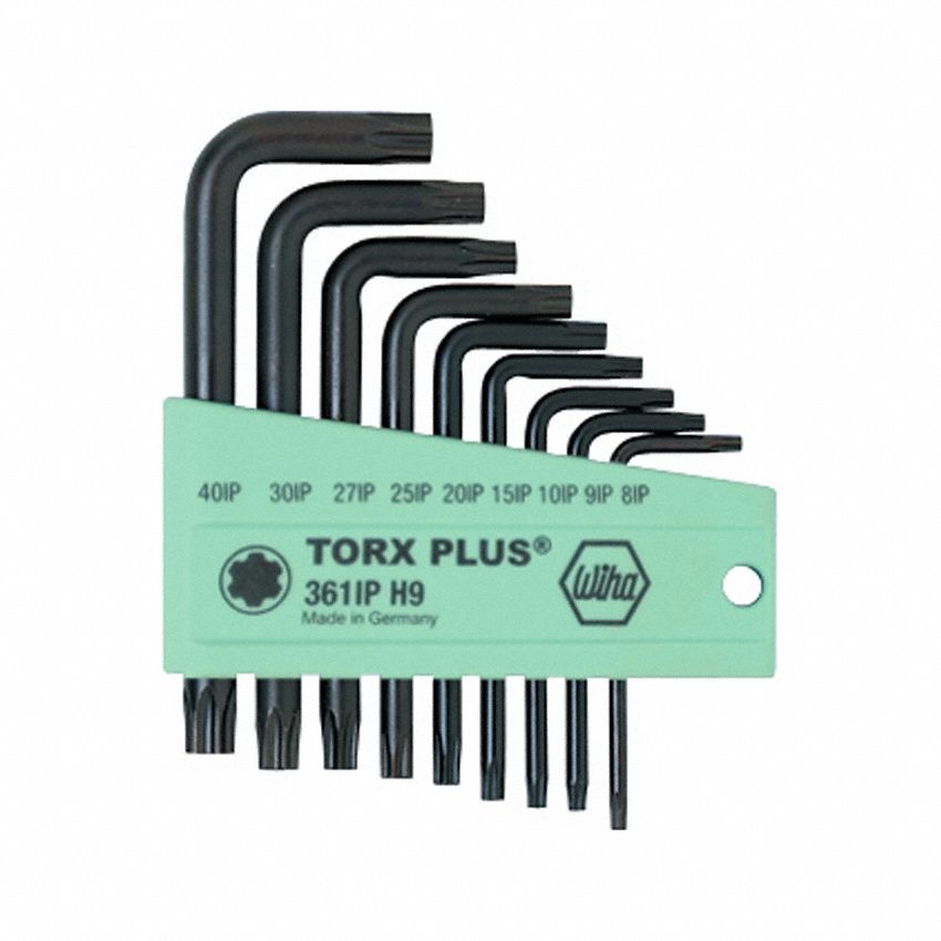Torx and Torx Plus Key Sets: Short, 9 Pieces, Std End, Case, Black Oxide, 2 Tips, 0 Ball Ends