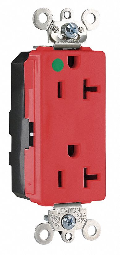 Receptacle: Decorator Duplex, 5-20R, 20 A, 125V AC, Red, 2 Pole / 3 Wire Poles & Wires