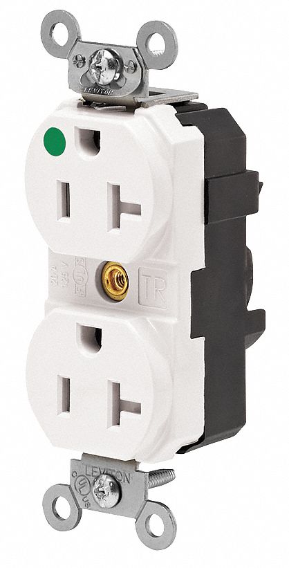 Receptacle: Duplex, 5-20R, 20 A, 125V AC, White, 2 Pole / 3 Wire Poles & Wires, Gen Purpose