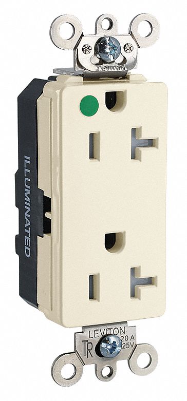 Receptacle: Decorator Duplex, 5-20R, 20 A, 125V AC, Ivory, 2 Pole / 3 Wire Poles & Wires