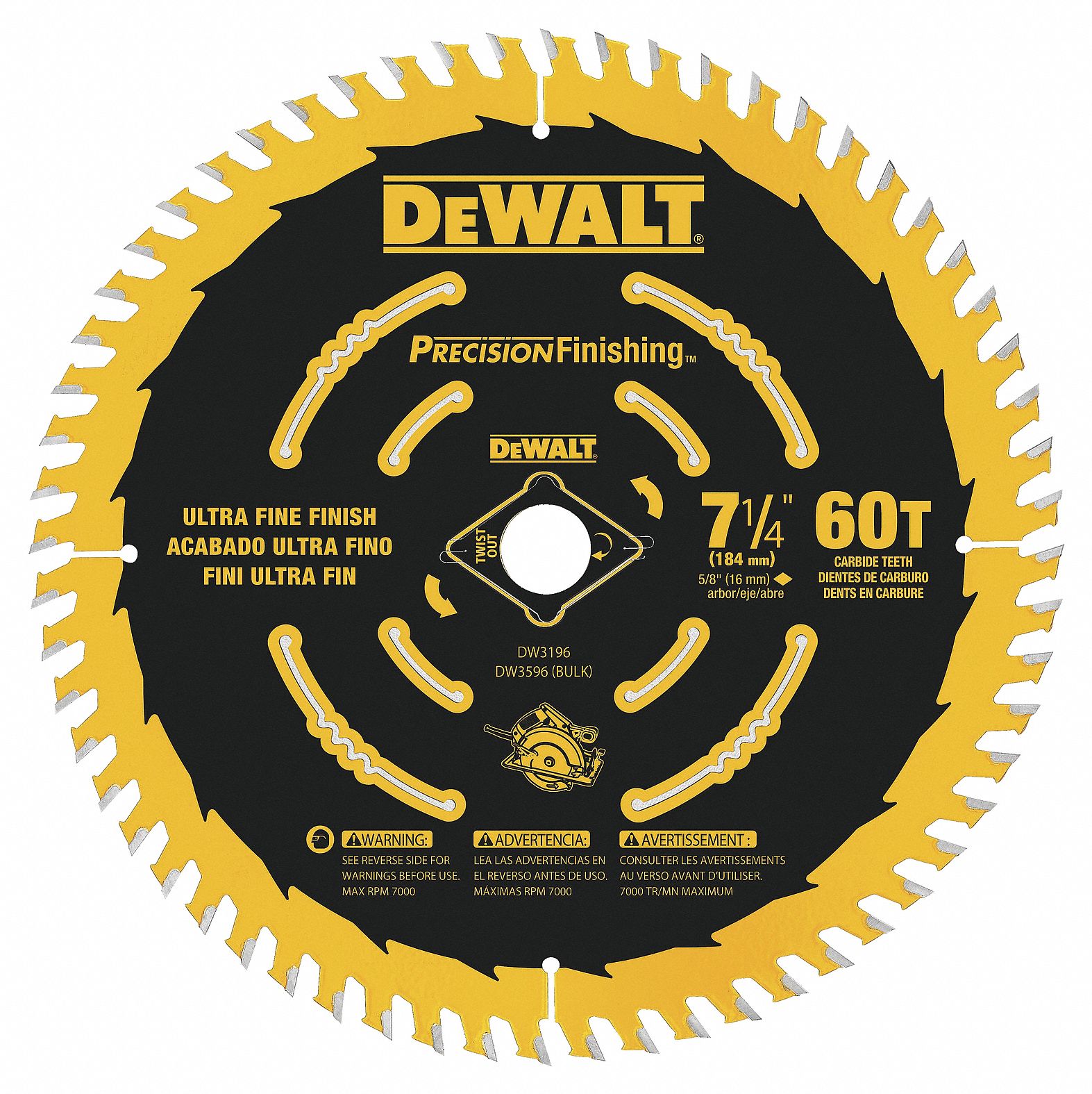 Dewalt 7 14 In Blade Dia 60 Teeth Circular Saw Blade 38a898dw3196 Grainger 0979