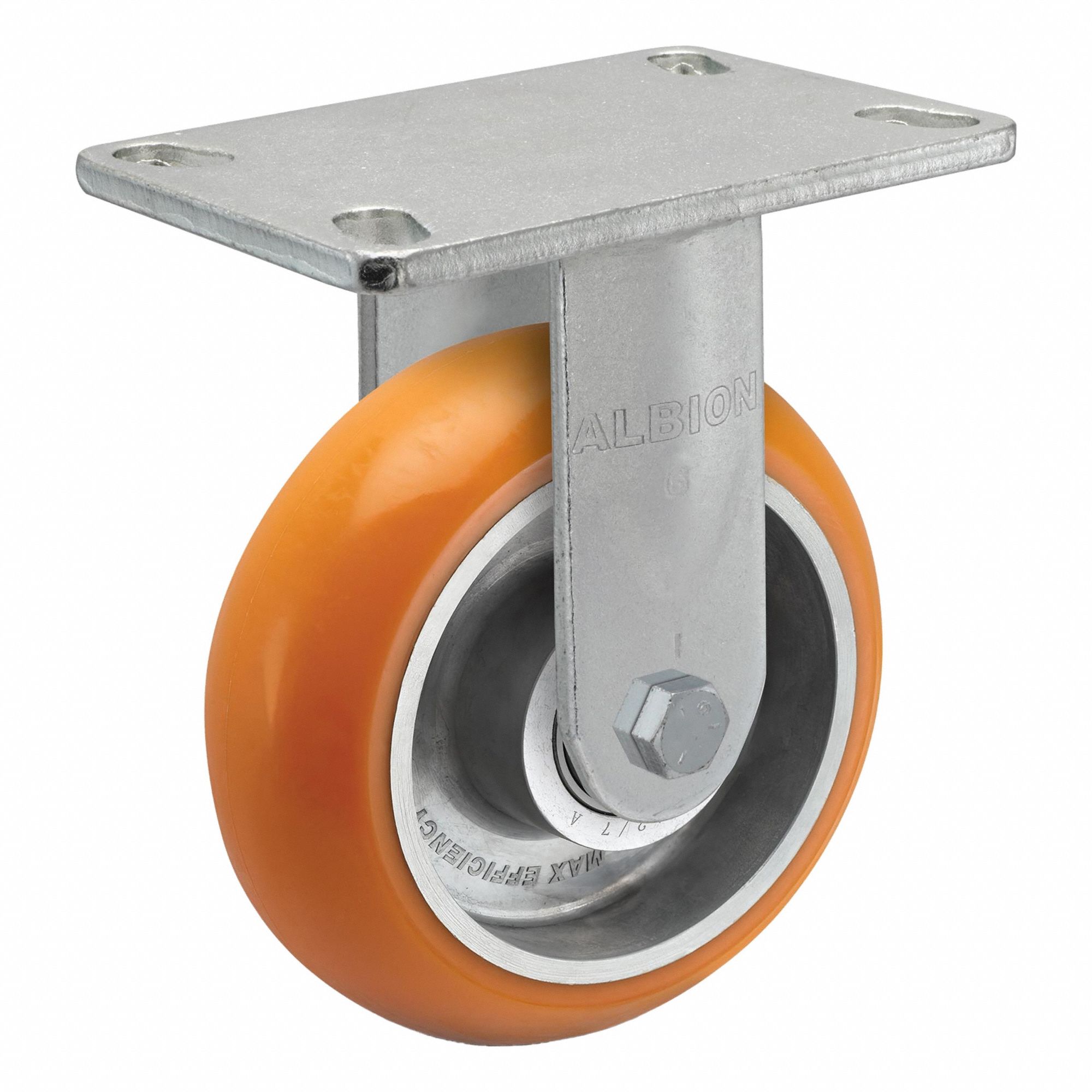 Plate Caster: Rigid, No Brake, Polyurethane, 6 in Wheel Dia., 2 in Wheel Wd, Slot, Rectangle