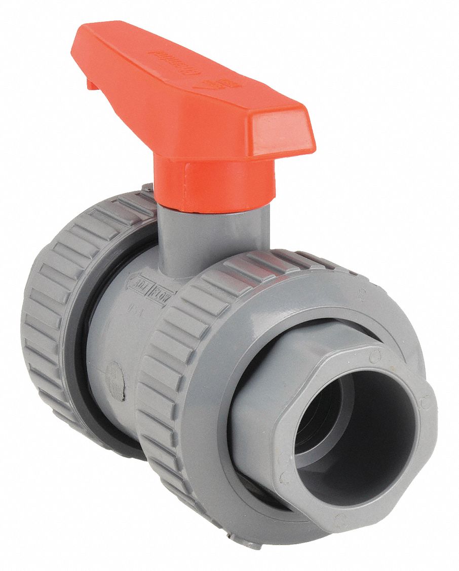 Manual Two-Way Ball Valve: 1 1/2 in, CPVC, Straight, True Union Socket/True Union NPT