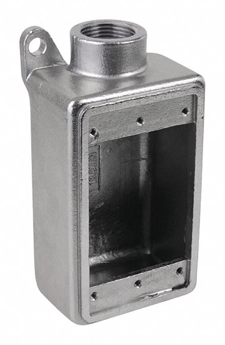 WEATHERPROOF ELECTRICAL BOX, STAINLESS STEEL, 1 GANG, ¾ IN HUB SIZE, 18 CU IN CAPACITY