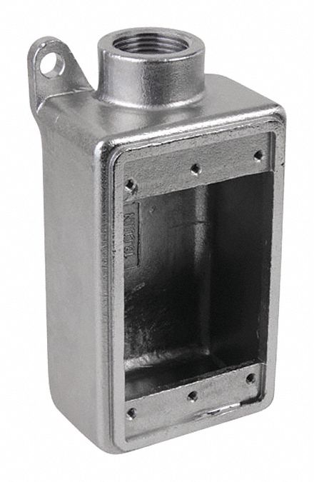 WEATHERPROOF ELECTRICAL BOX, STAINLESS STEEL, 1 GANG, ¾ IN HUB SIZE, 25 CU IN CAPACITY