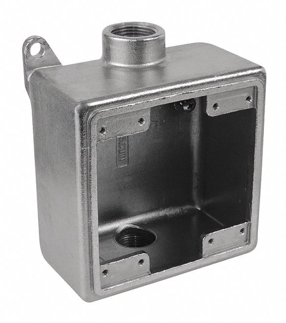 WEATHERPROOF ELECTRICAL BOX, STAINLESS STEEL, 2 GANGS, ¾ IN HUB SIZE, 45 CU IN CAPACITY