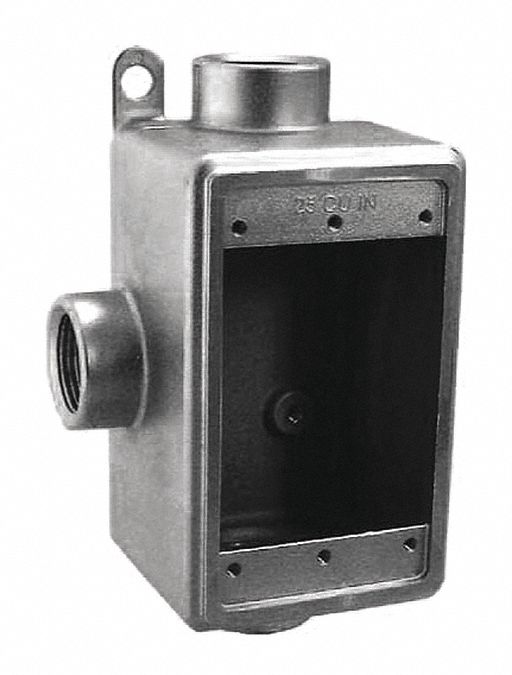 WEATHERPROOF ELECTRICAL BOX, STAINLESS STEEL, 1 GANG, ¾ IN HUB SIZE, 25 CU IN CAPACITY