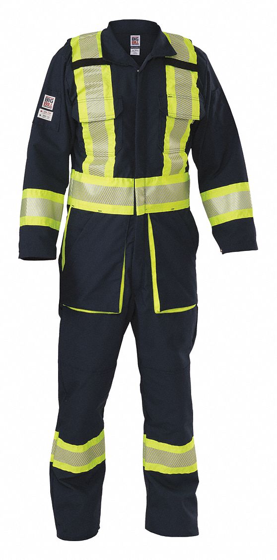 COVERALL, CSA Z96 C1, UNISEX, 9 POCKET, ZIPPER/SNAP, HI VISION, NAVY, LT, POLYESTER/COTTON