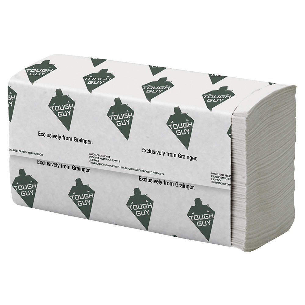 TOUGH GUY 38C404 Paper Towel Sheets,White,250,PK16 