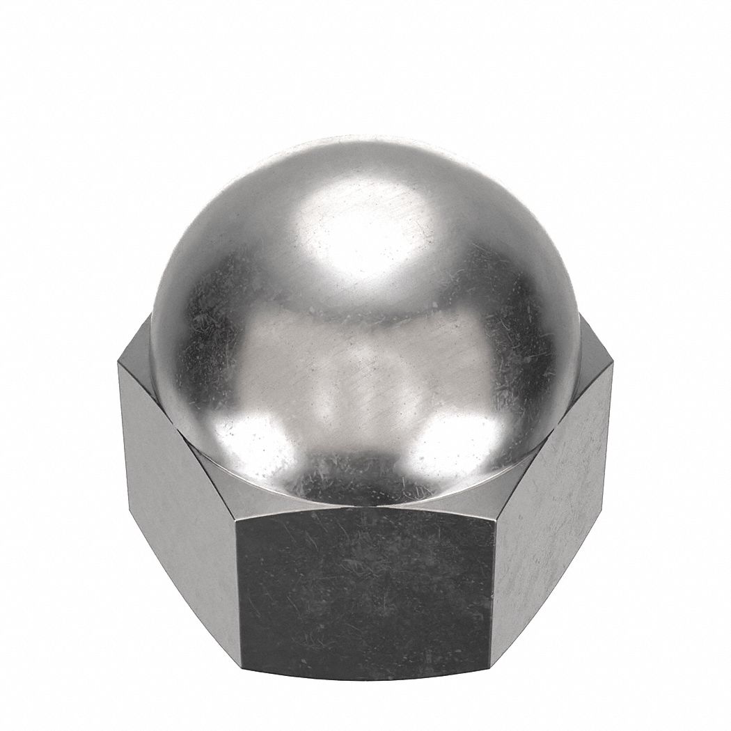 Cap Nut: 3/4"-16 Thread, Plain, 316L, Stainless Steel, 1.156 in Ht, 15/16 in Hex Wd
