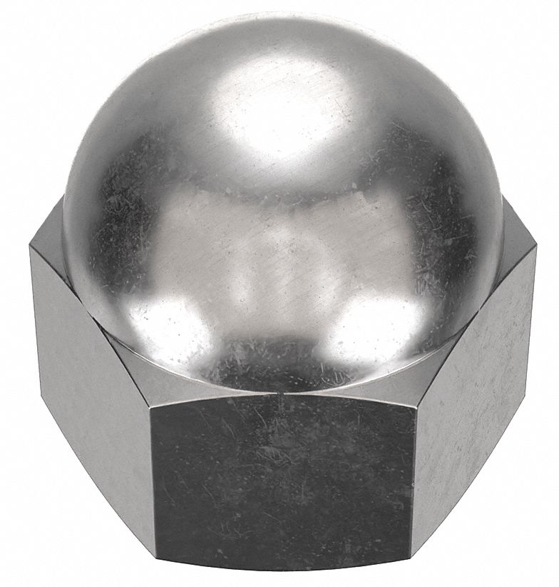 Cap Nut: 7/8"-9 Thread, Plain, 316L, Stainless Steel, 1.359 in Ht, 1 1/4 in Hex Wd