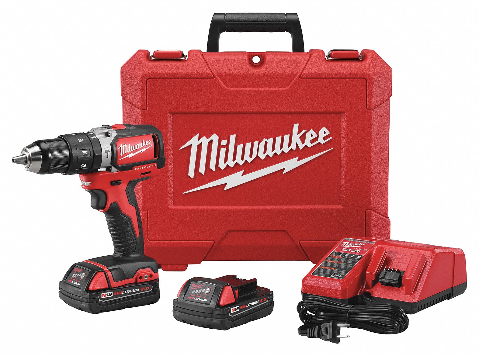 MILWAUKEE Cordless Hammer/Drill Kit, 18.0V, 1/2 in. 38CC54270222CT