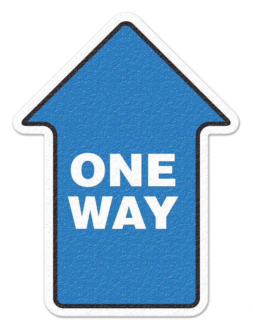 SAFETY FLOOR SIGN, NOT RETROREFLECTIVE, ARROW, PLASTIC, VINYL, WHITE/BLUE