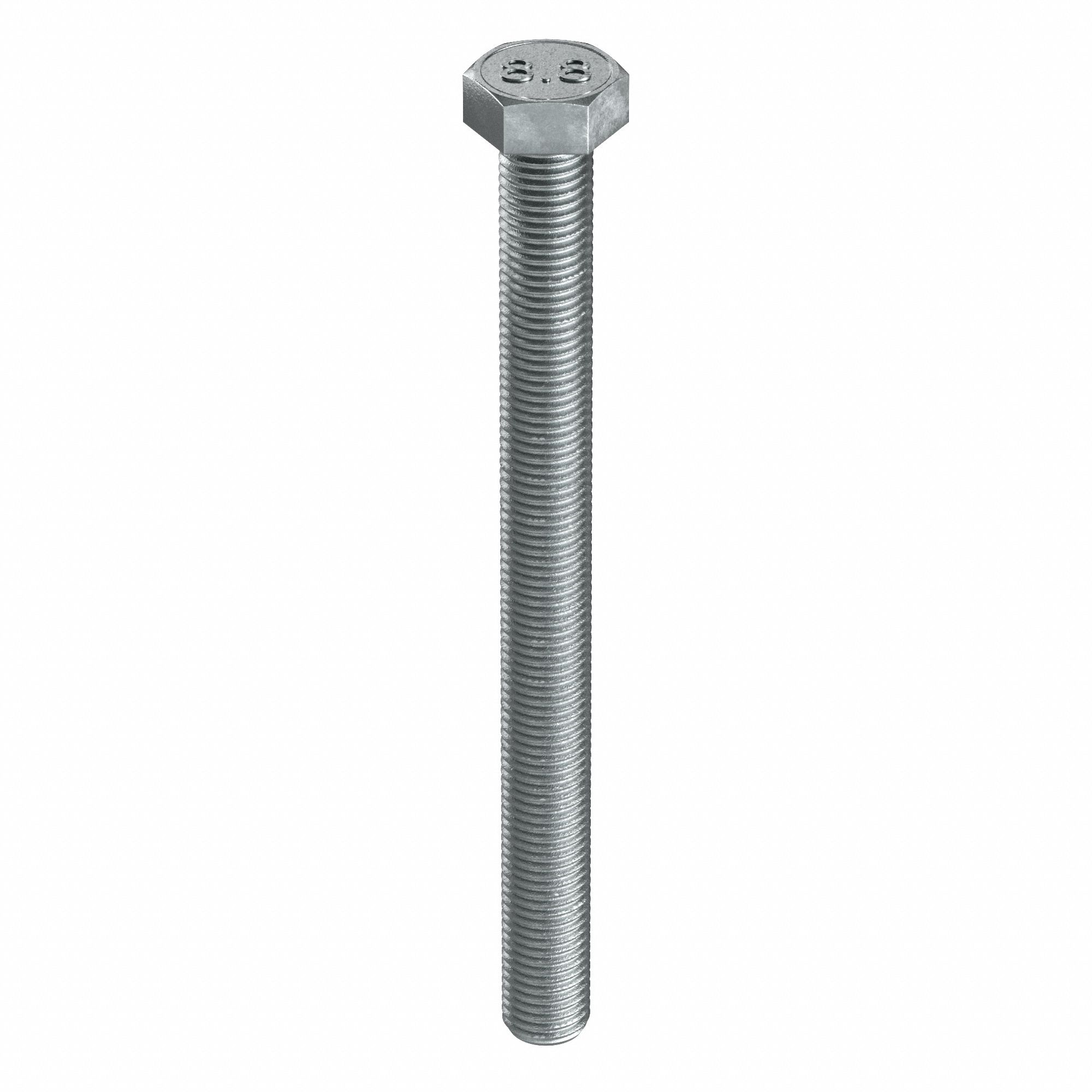 Hex Head Cap Screw: Steel, Class 8.8, Zinc Plated, M16-2.00, Coarse, 180 mm lg, Metric, HRC22, 10 PK