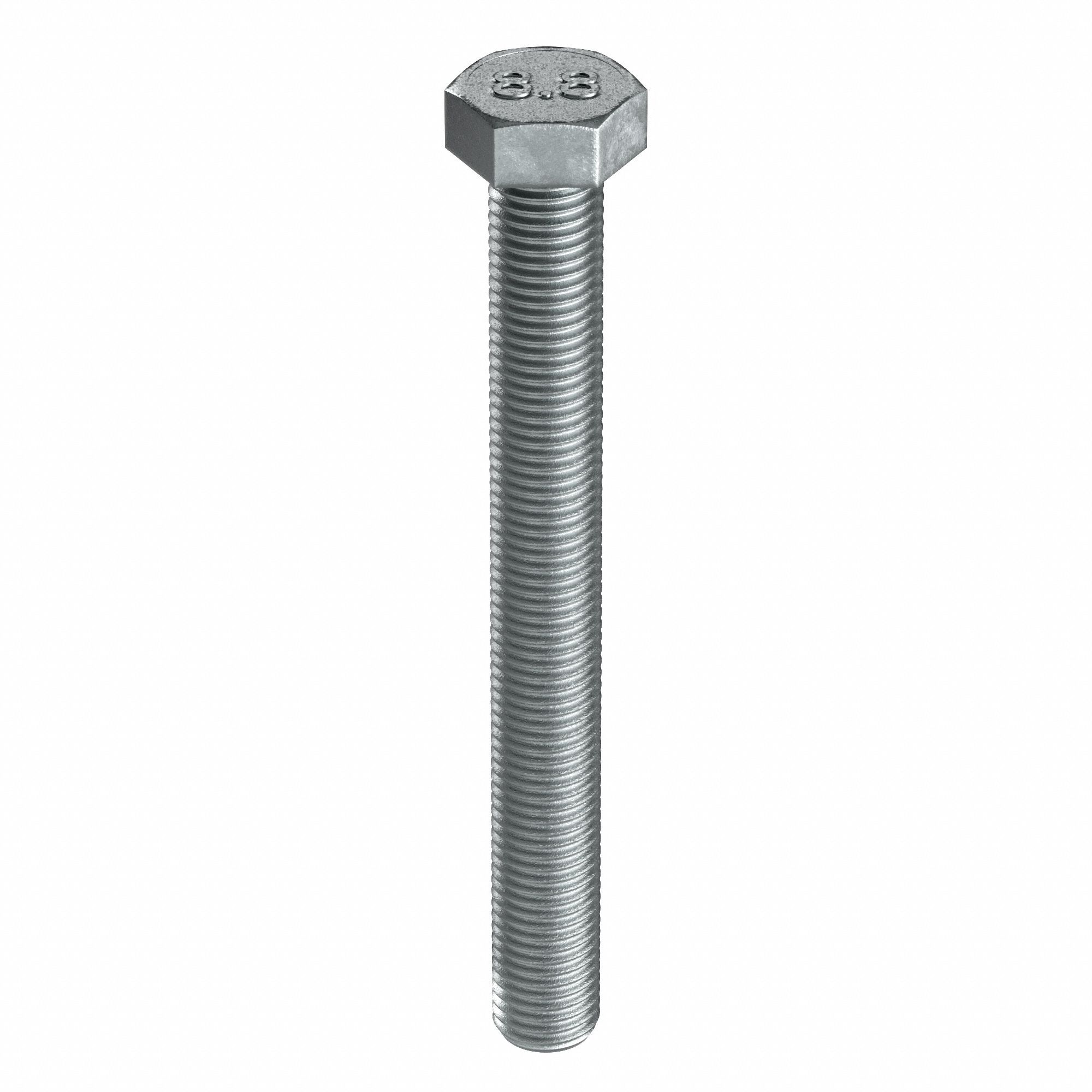 Hex Head Cap Screw: Steel, Class 8.8, Zinc Plated, M20-2.50, Coarse, 180 mm lg, Fully Threaded, 5 PK