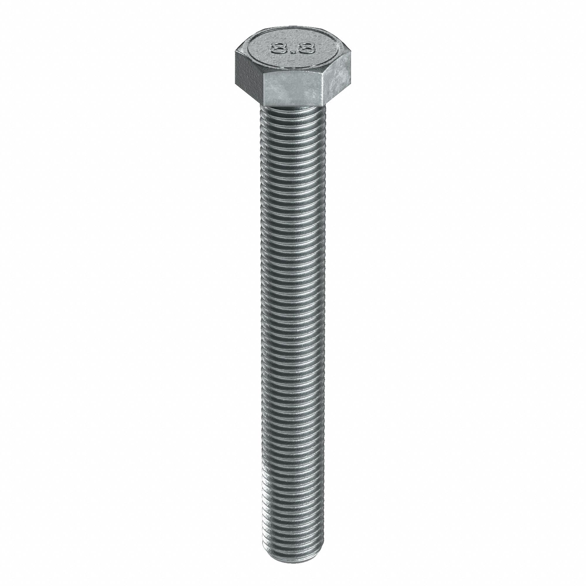 Hex Head Cap Screw: Steel, Class 8.8, Zinc Plated, M24-3.00, Coarse, 200 mm lg, Fully Threaded, 5 PK