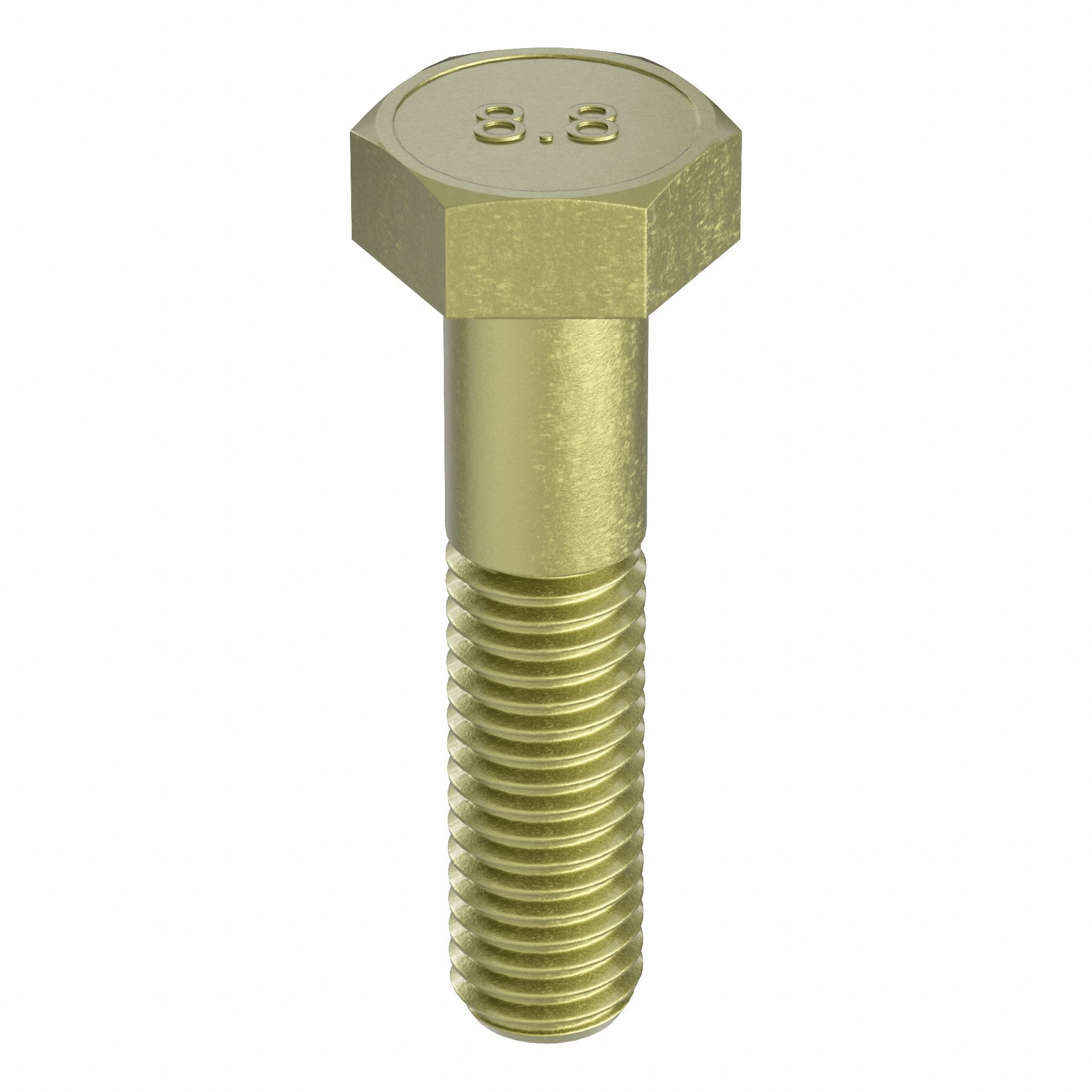Hex Head Cap Screw: Steel, Class 8.8, Zinc Yellow, M4-0.70, Coarse, 25 mm lg, Metric, 100 PK