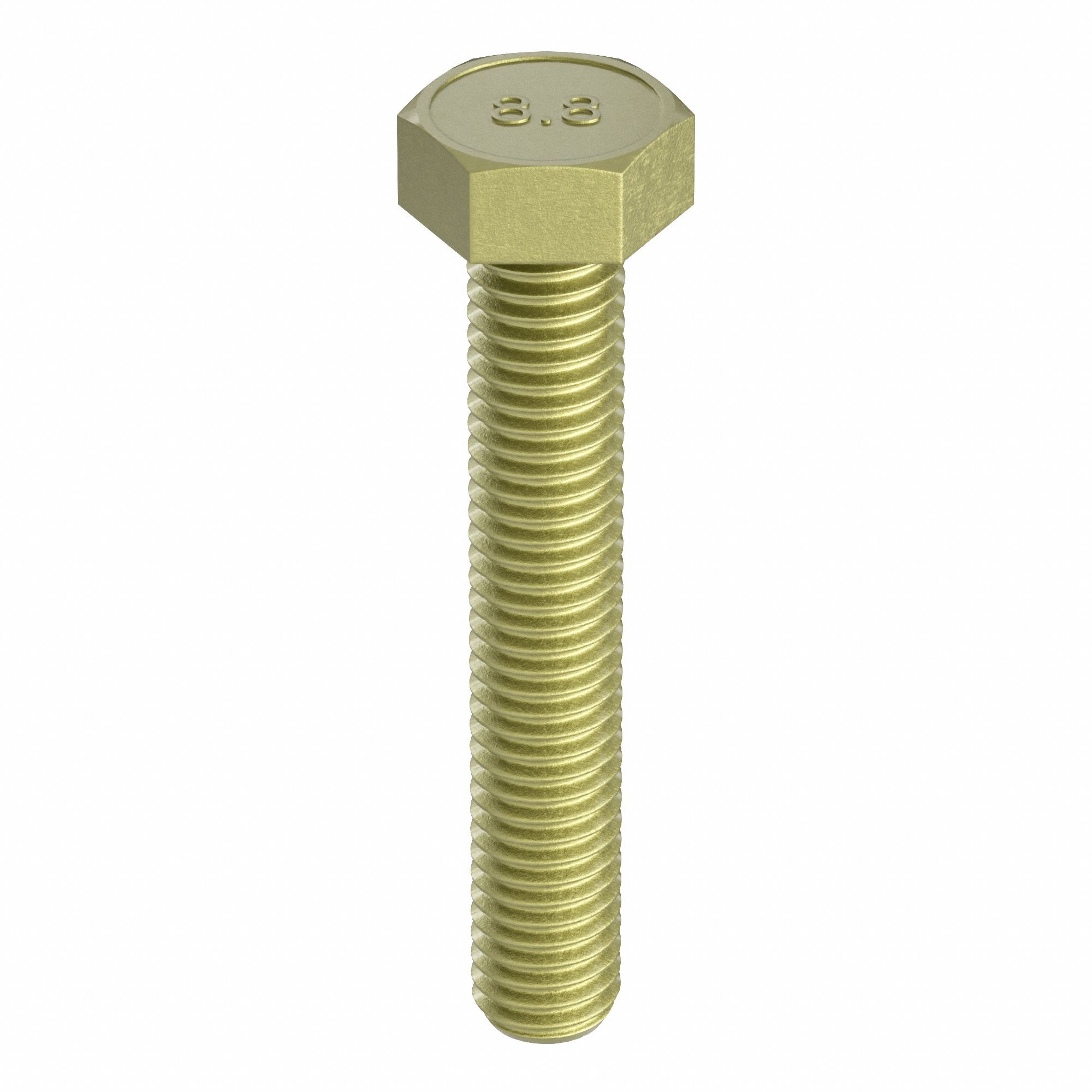 Hex Head Cap Screw: Steel, Class 8.8, Zinc Yellow, M10-1.50, Coarse, 20 mm lg, Fully Threaded, 50 PK