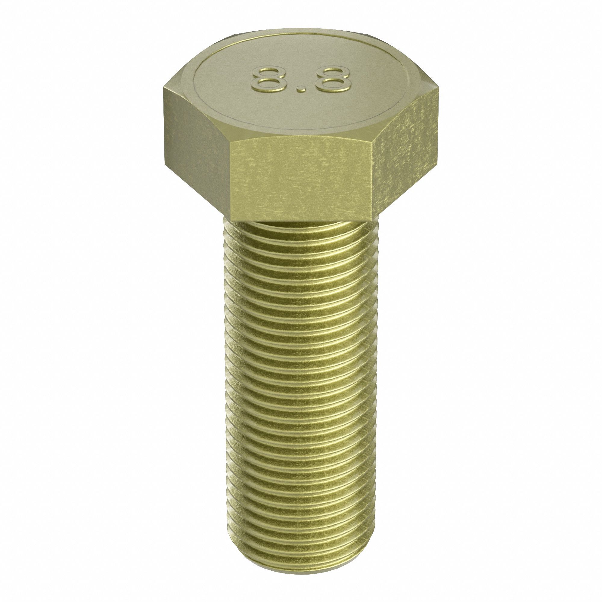 Hex Head Cap Screw: Steel, Class 8.8, Zinc Yellow, M10-1.25, Fine, 50 mm lg, Globally Sourced, 50 PK