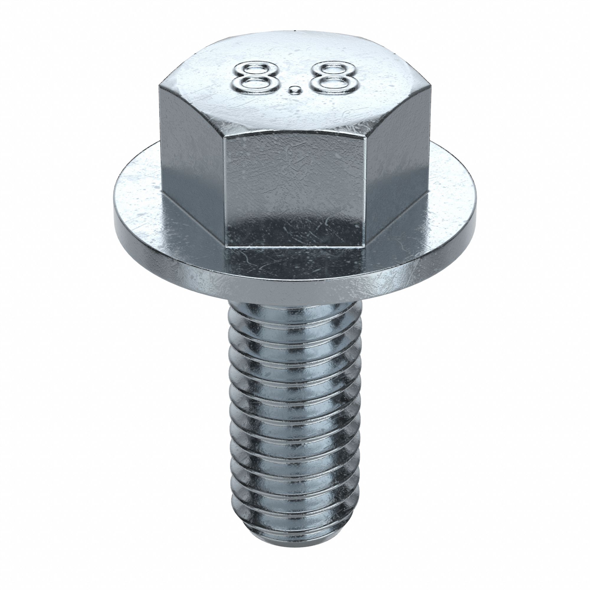 Flange Bolts: Serrated, Steel, Class 8.8, Zinc Plated, 12 mm lg, Fully Threaded, Metric, 100 PK