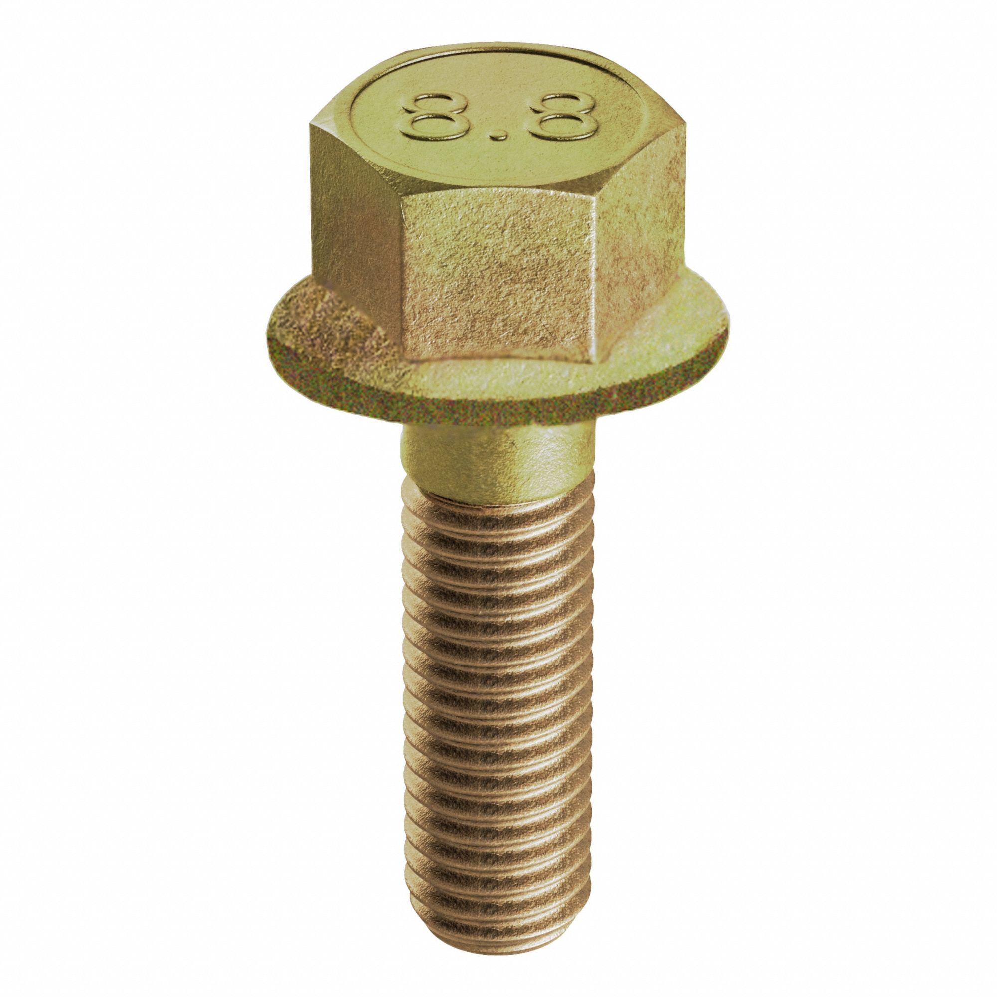 Flange Bolts: Std, Steel, Class 8.8, Zinc Yellow, 20 mm lg, Partially Threaded, Metric, 100 PK
