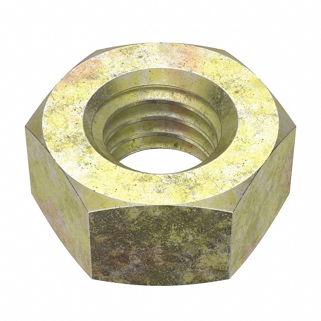 Hex Nut: Std Hex, M6x1.00 Thread, 10 mm Hex Wd, 5 mm Hex Ht, Steel, Class 8, Zinc Yellow, 100 PK