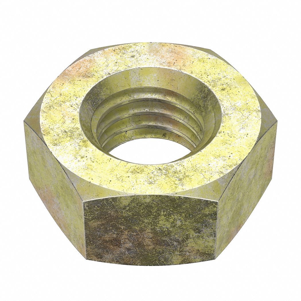 Hex Nut: Std Hex, M10x1.50 Thread, 17 mm Hex Wd, 8 mm Hex Ht, Steel, Class 8, Zinc Yellow, 100 PK