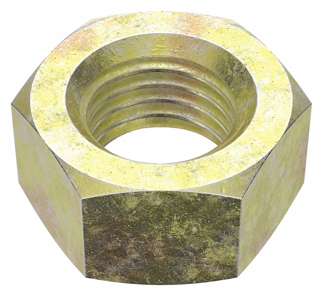 Hex Nut: Std Hex, M24x3.00 Thread, 36 mm Hex Wd, 19 mm Hex Ht, Steel, Class 8, Zinc Yellow, 5 PK
