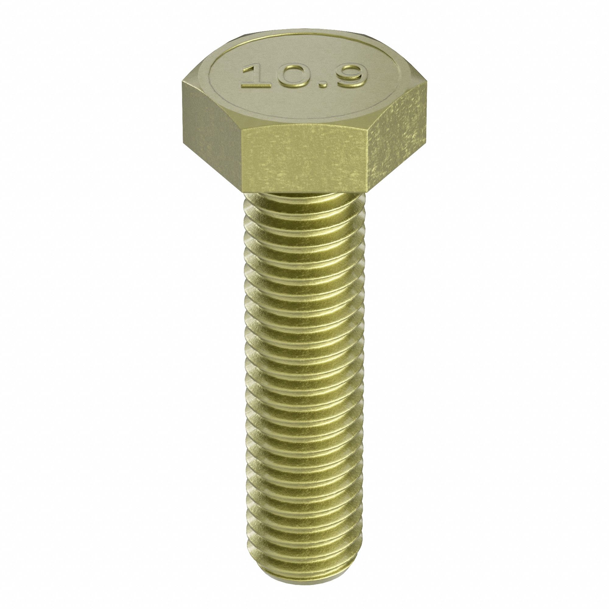 Hex Head Cap Screw: Steel, Class 10.9, Zinc Yellow, M10-1.50, Coarse, 30 mm lg, Metric, 100 PK