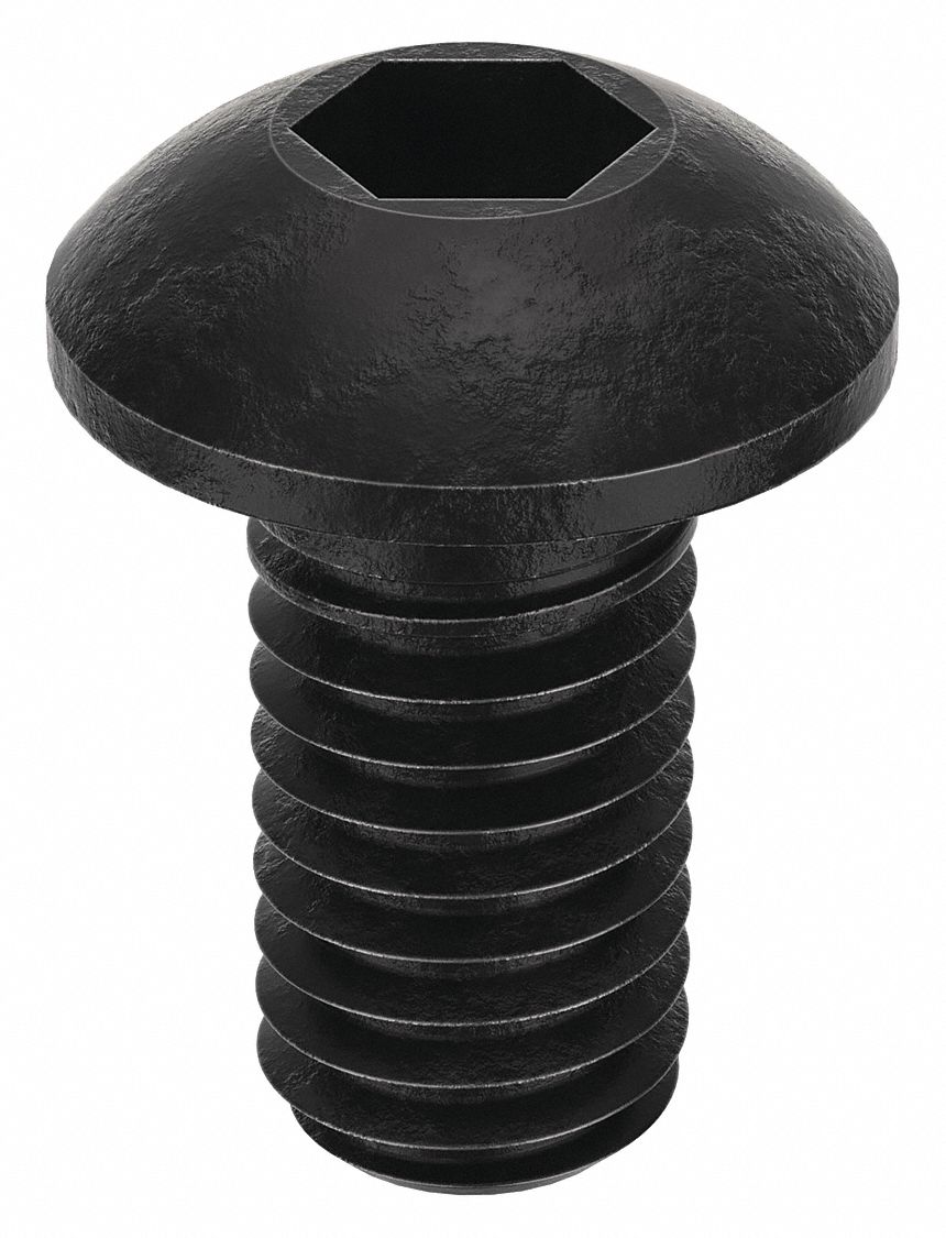 Socket Head Cap Screw: M3x0.50 Thread Size, 6 mm Lg, Button, Black Oxide, Alloy Steel, 100 PK