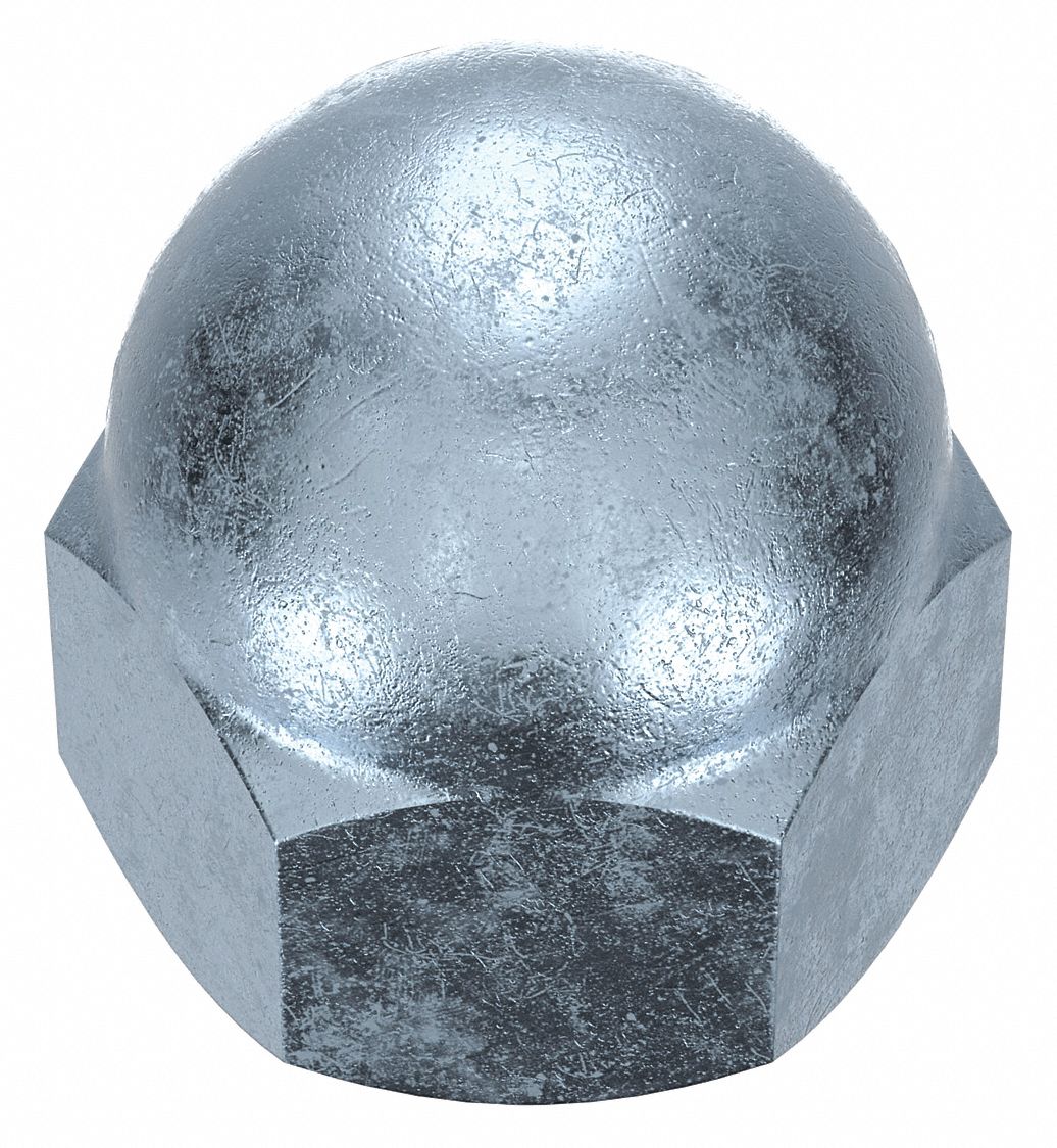 Cap Nut: #12-24 Thread, Zinc-Plated, 12L14, Steel, 0.406 in Ht, 3/8 in Hex Wd, 25 PK